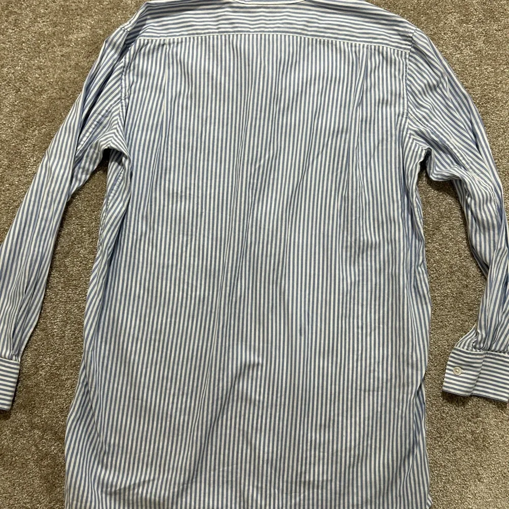Tory Burch M Long Sleeve Blouse‎ Striped Cotton Blend Mandarin Collar Blue White